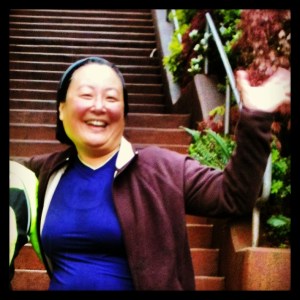 Susan's happy to be done with her workout!